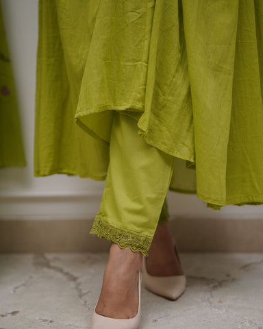 Elegant Olive Green Embroidered Anarkali Set