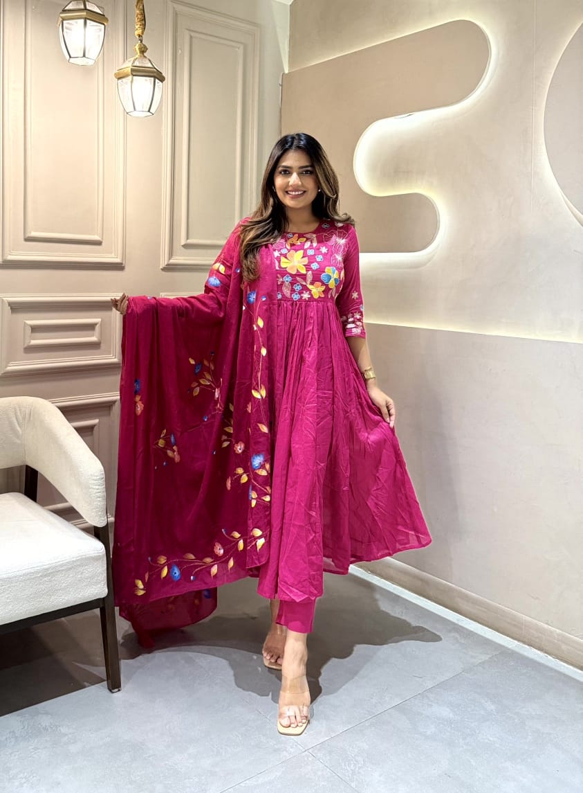 Magenta Bloom Hand-Embroidered Kurta Set
