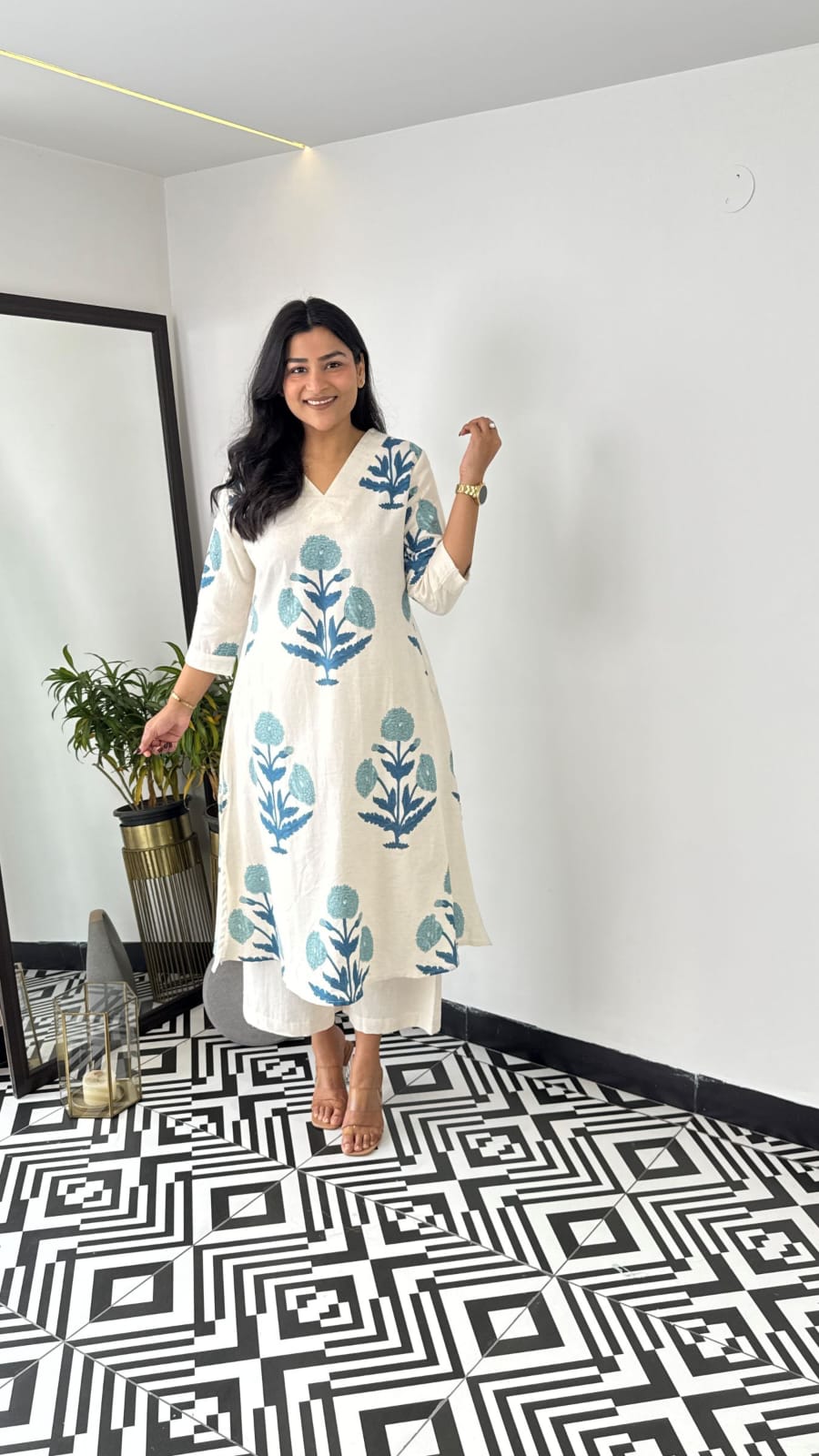 Beautiful Indian White Cotton Cord Set Readymade Dress