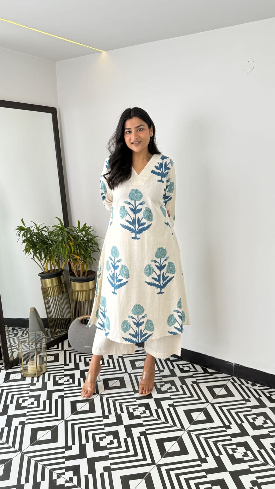 Beautiful Indian White Cotton Cord Set Readymade Dress