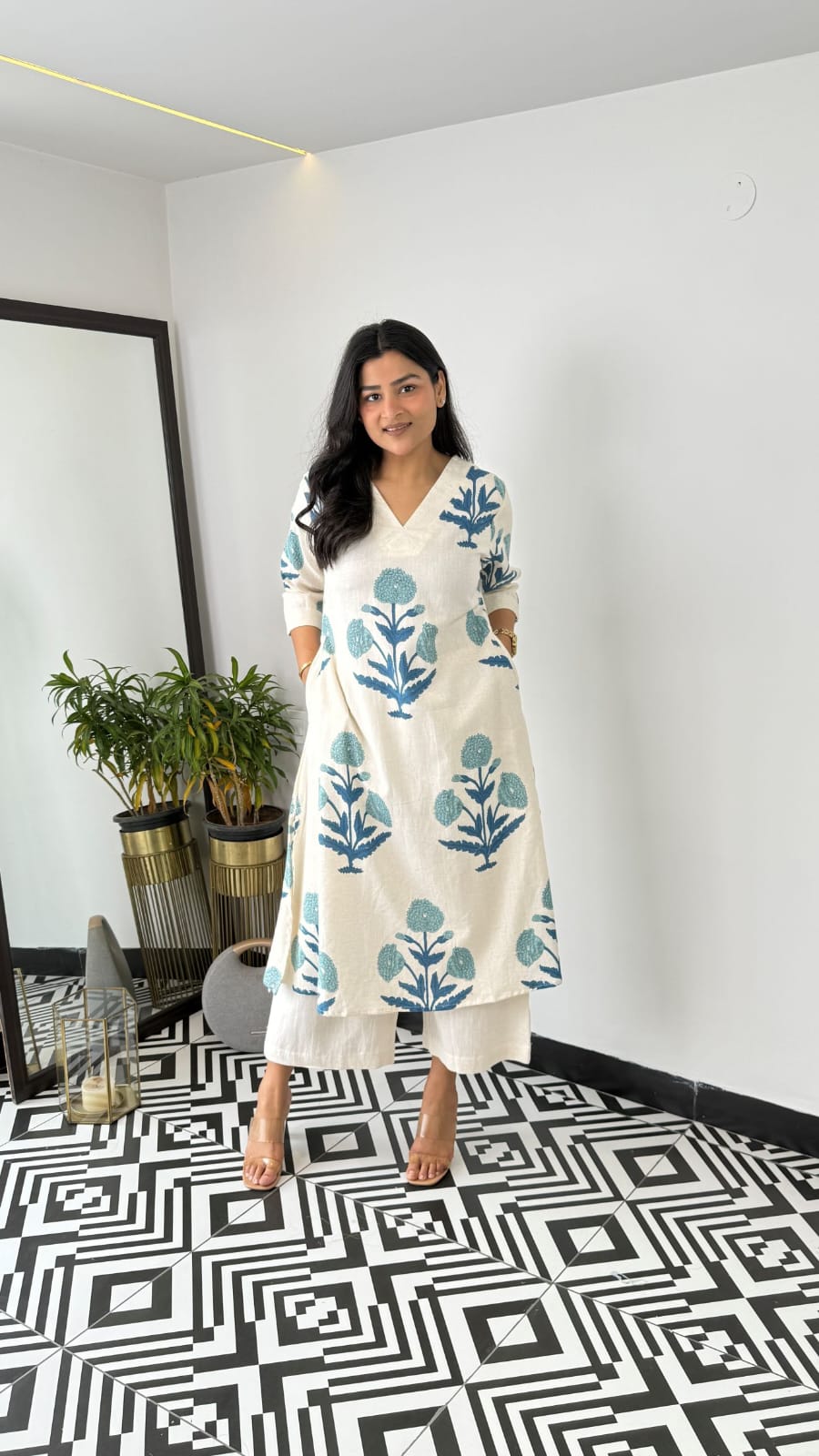 Beautiful Indian White Cotton Cord Set Readymade Dress