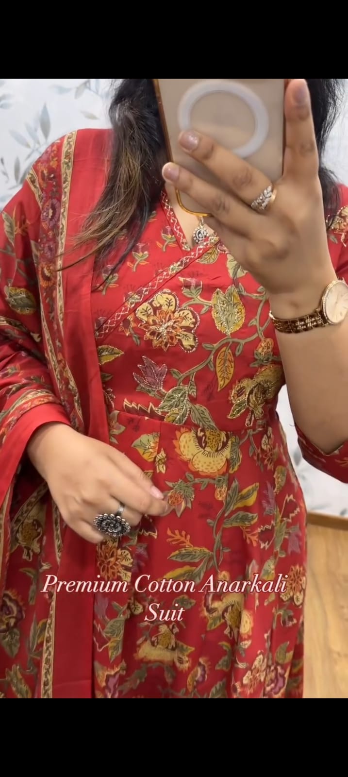 Rich Maroon Floral Anarkali Cotton Suit Set with Printed Dupatta