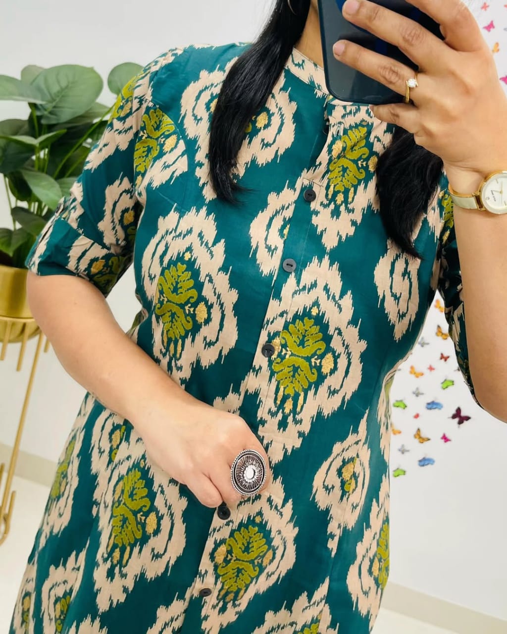 Emerald Green Ikat-Print Kurta Set