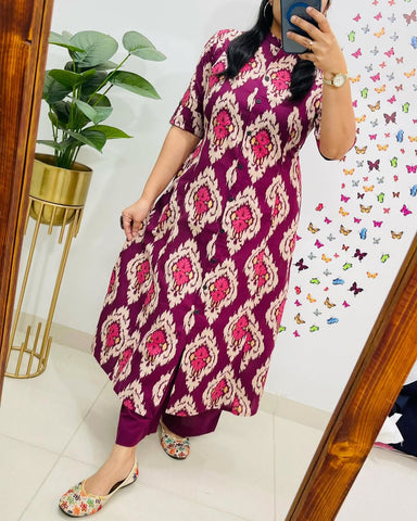 Magenta Ikat-Print Kurta Set