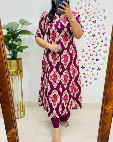 Magenta Ikat-Print Kurta Set