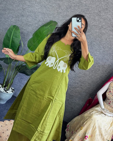 Green Embroidered Kurti Pant Set