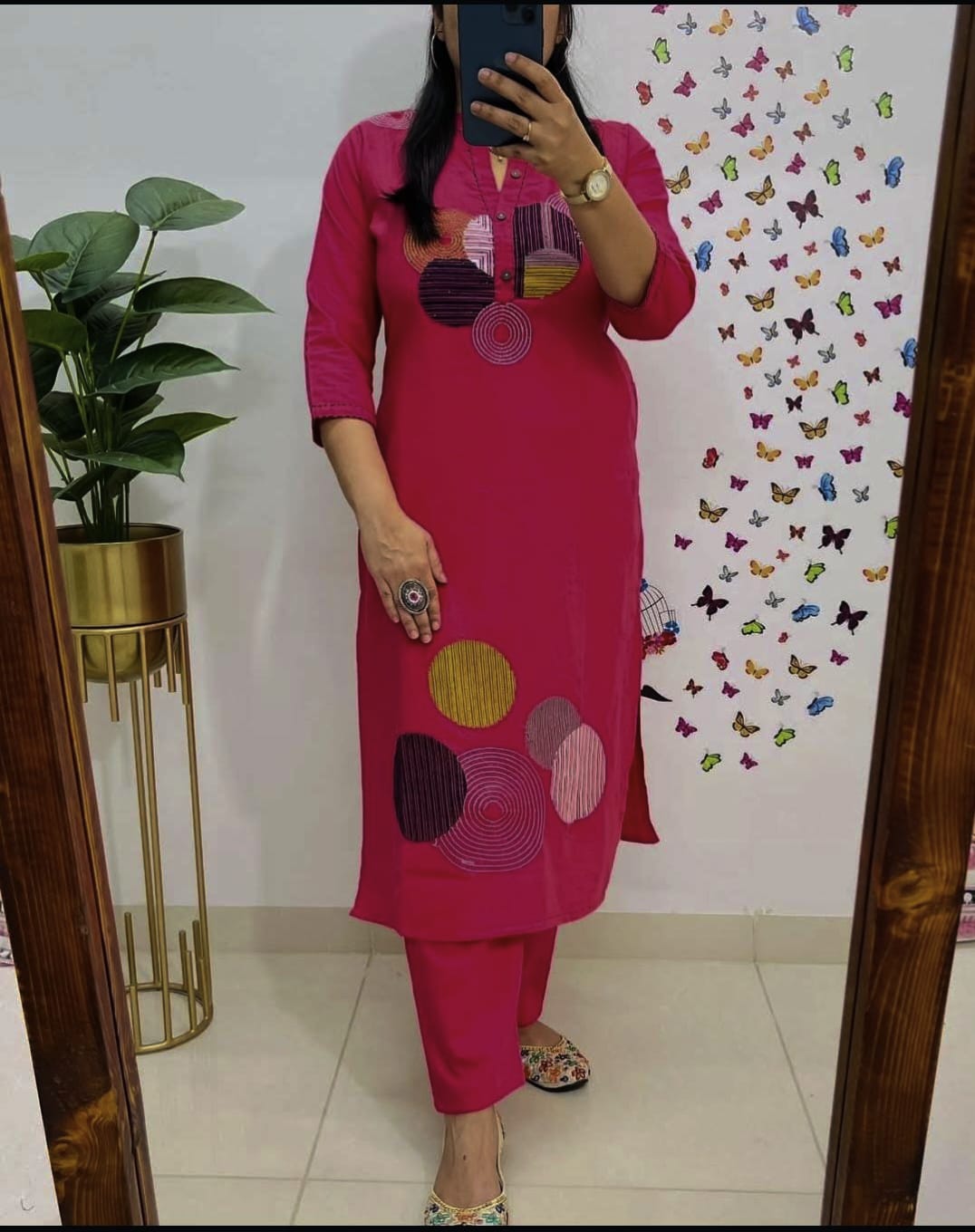 Vibrant Fuchsia Pink Embroidered Cotton Kurta Set