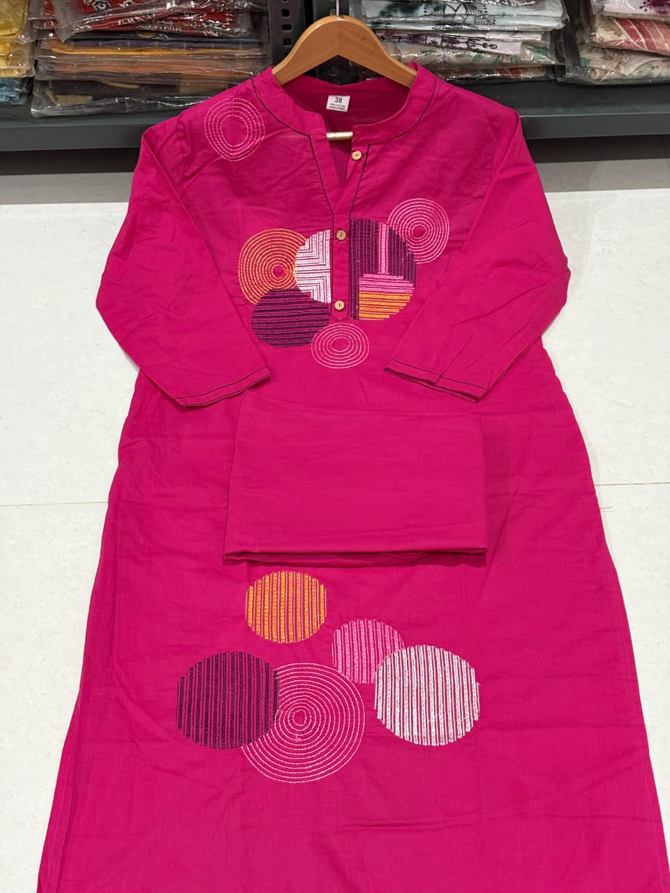 Vibrant Fuchsia Pink Embroidered Cotton Kurta Set