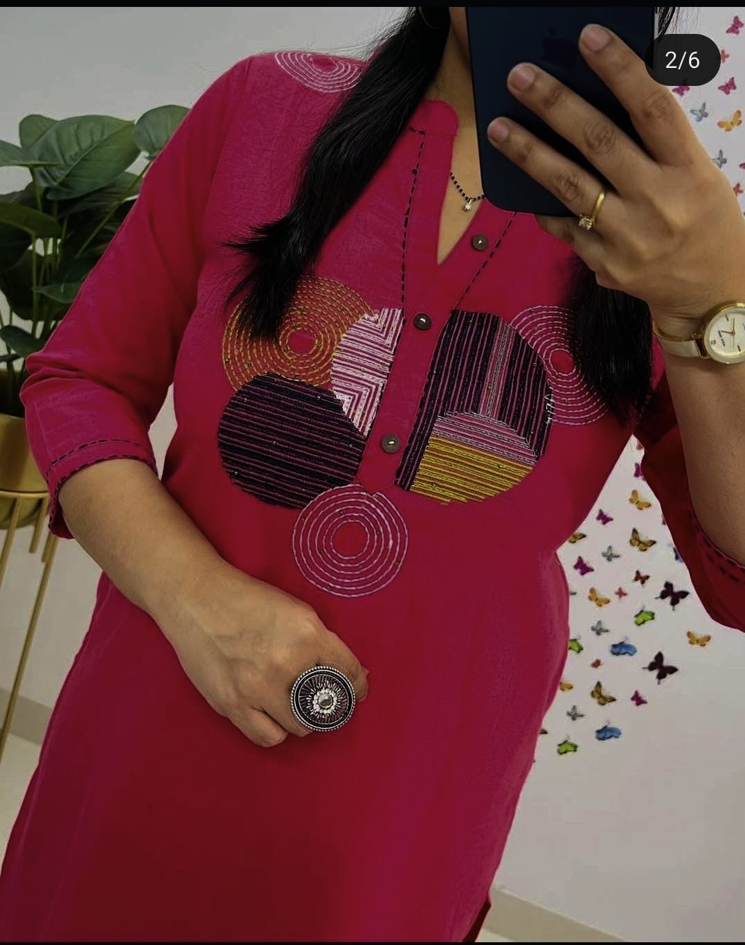 Vibrant Fuchsia Pink Embroidered Cotton Kurta Set