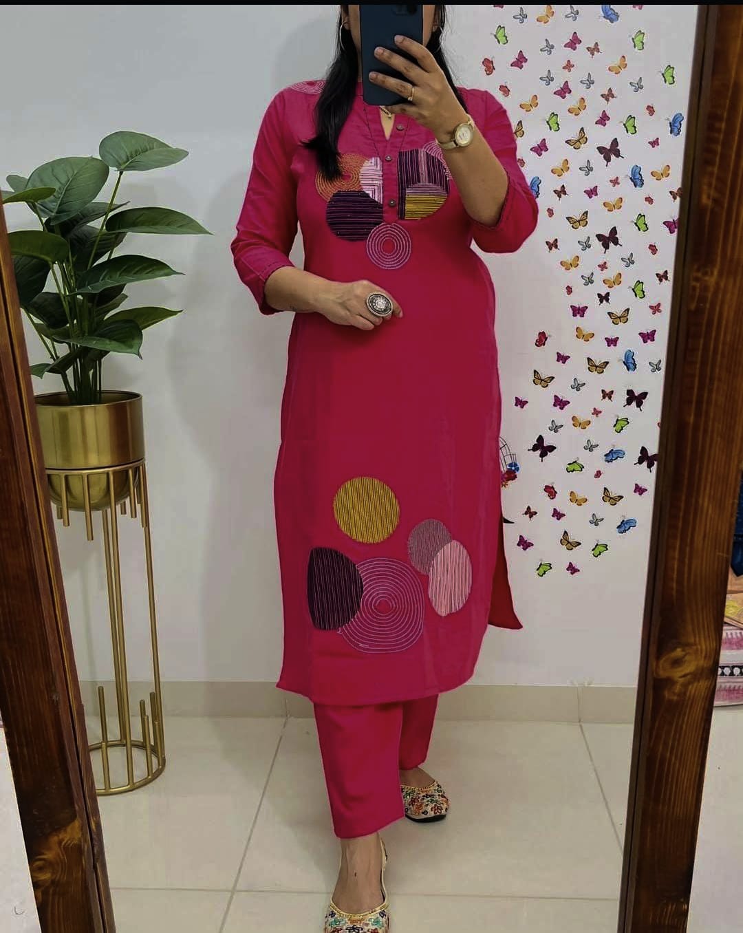 Vibrant Fuchsia Pink Embroidered Cotton Kurta Set