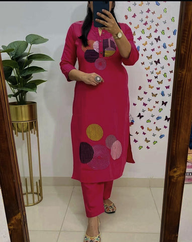 Vibrant Fuchsia Pink Embroidered Cotton Kurta Set