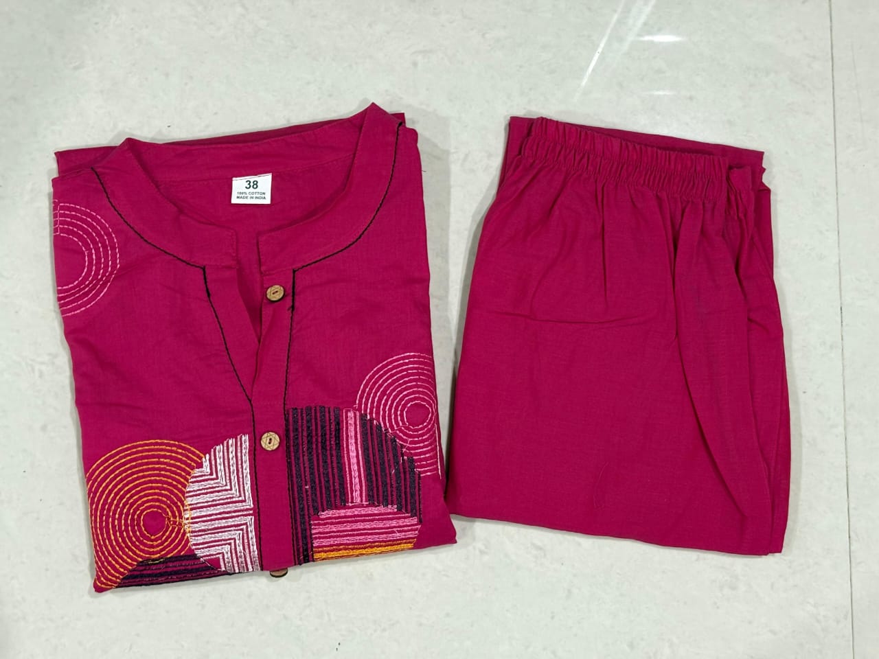 Vibrant Fuchsia Pink Embroidered Cotton Kurta Set