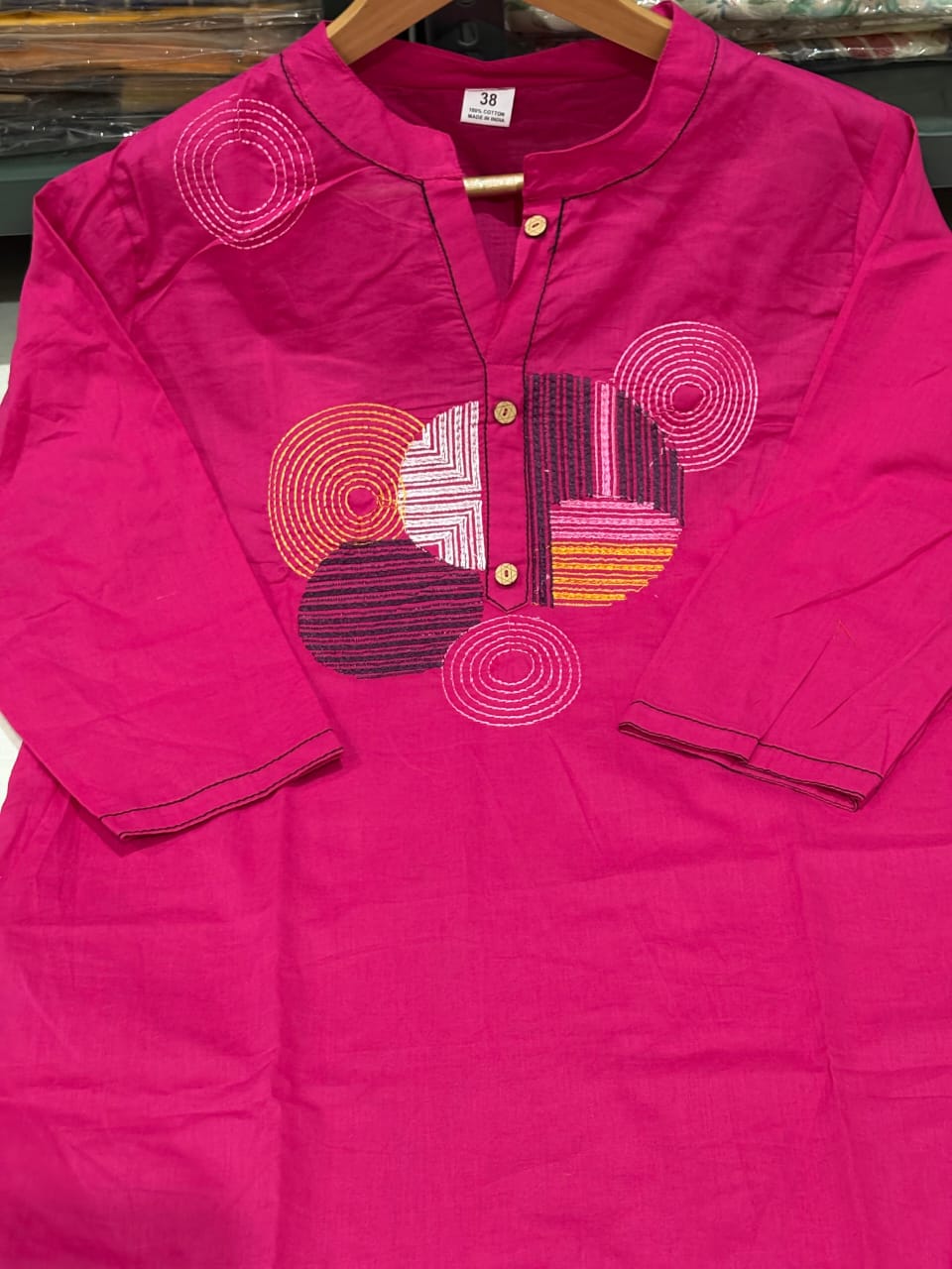 Vibrant Fuchsia Pink Embroidered Cotton Kurta Set