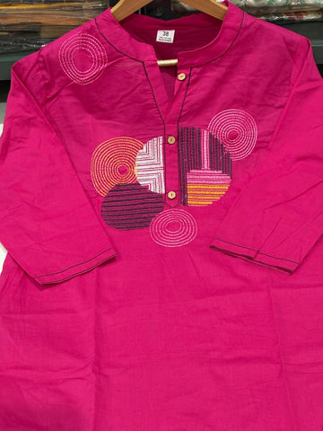 Vibrant Fuchsia Pink Embroidered Cotton Kurta Set