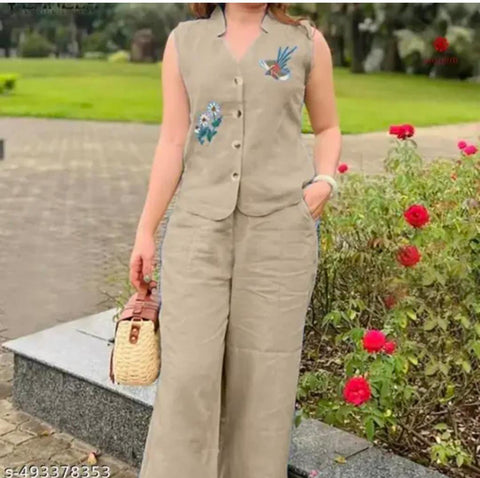 Cotton Slub Aari Work Co-Ord Set – Bird & Floral Embroidery