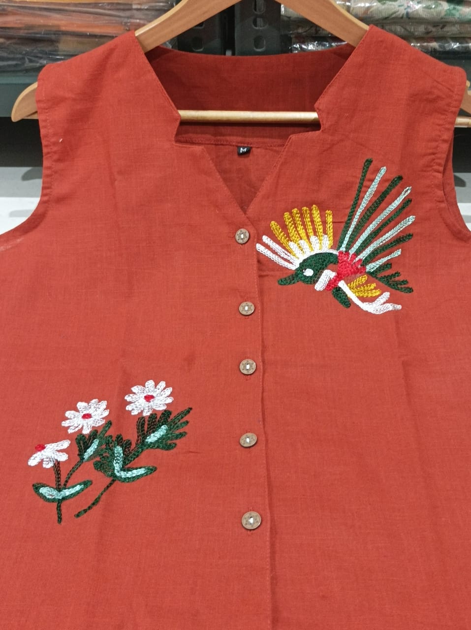Cotton Slub Aari Work Co-Ord Set – Bird & Floral Embroidery