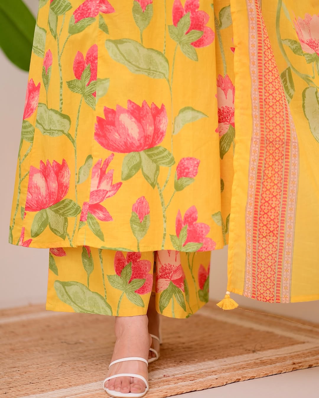 Sunshine Yellow Floral Printed Cotton Suit Set