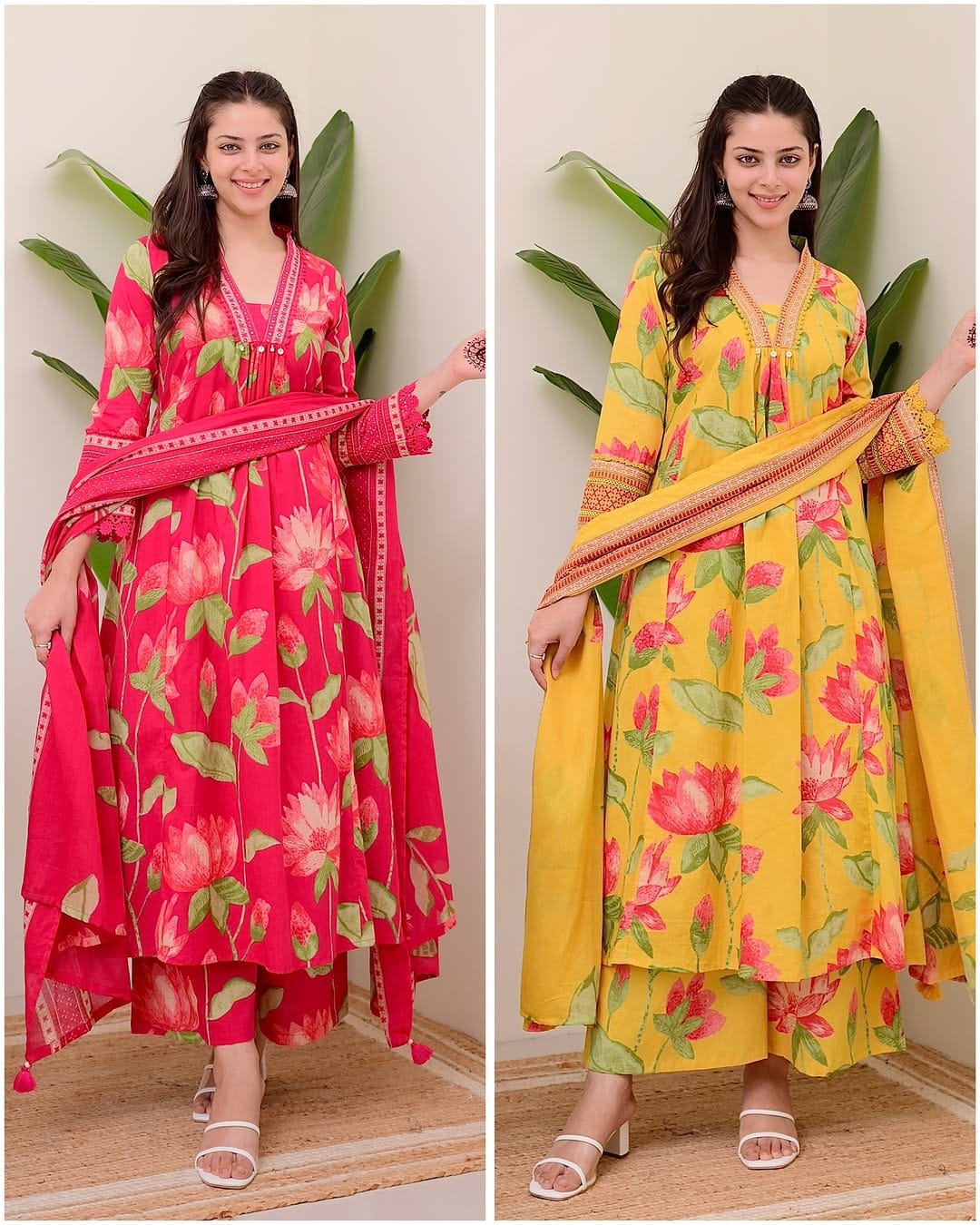 Sunshine Yellow Floral Printed Cotton Suit Set