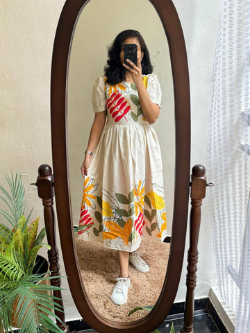 Tropical Bloom Cotton Midi Dress