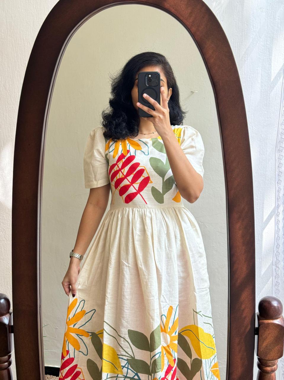 Tropical Bloom Cotton Midi Dress