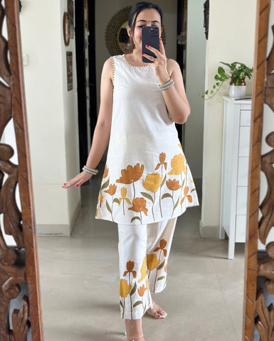 Sunlit Marigold Sleeveless Cotton Co-Ord Set
