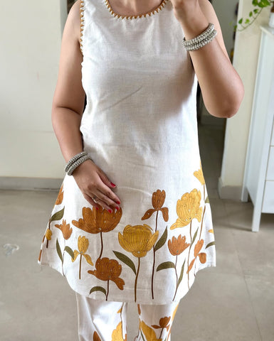 Sunlit Marigold Sleeveless Cotton Co-Ord Set