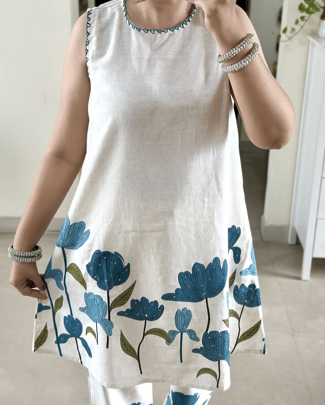 Blue Blossom Sleeveless Cotton Co-Ord Set