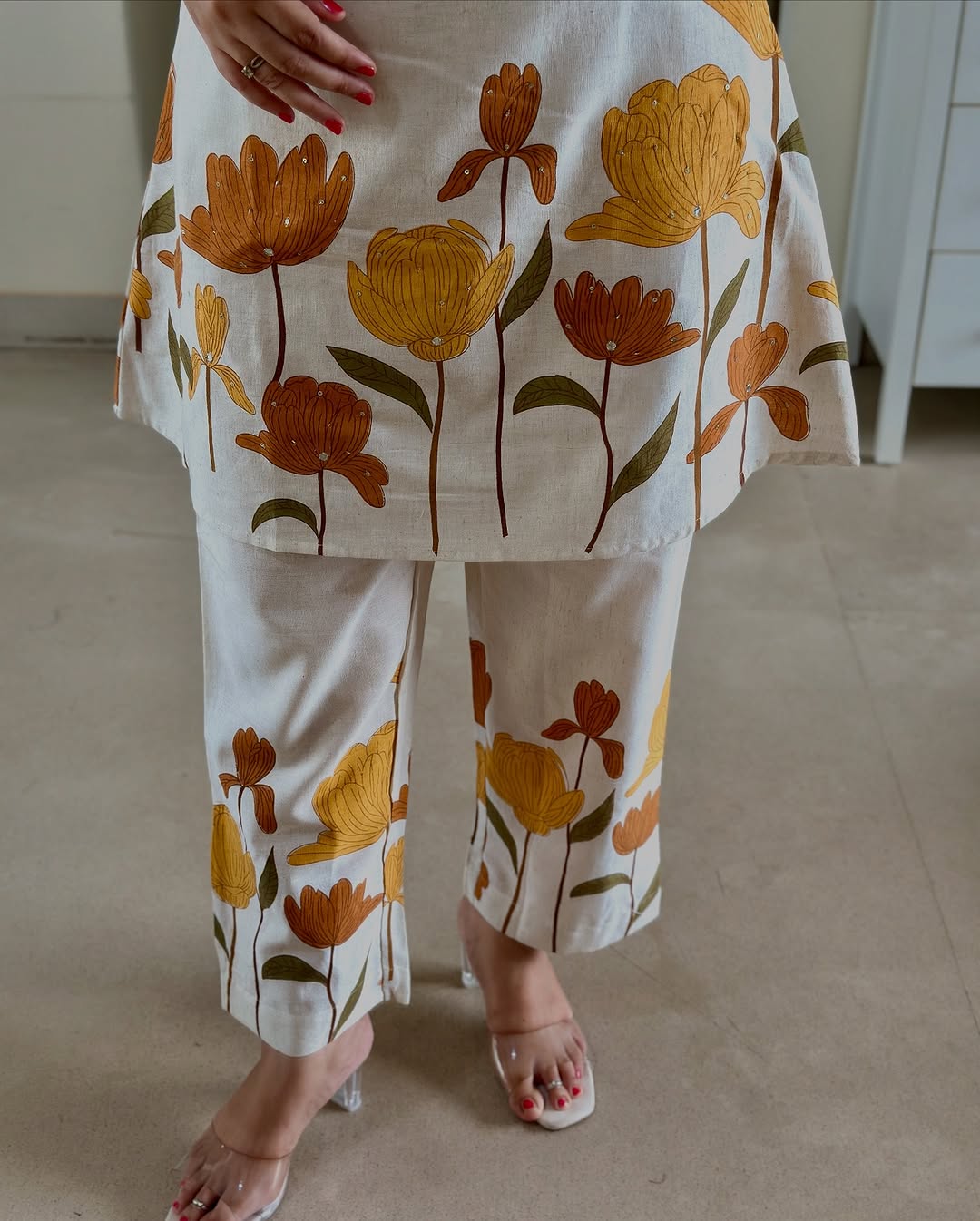 Sunlit Marigold Sleeveless Cotton Co-Ord Set