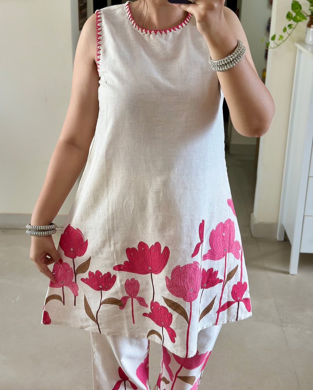 Pink Bloom Sleeveless Cotton Co-Ord Set