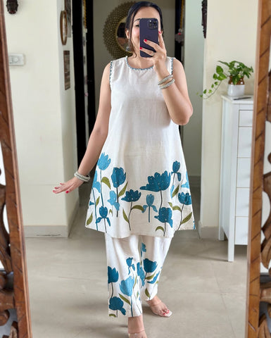 Blue Blossom Sleeveless Cotton Co-Ord Set