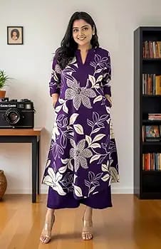 Purple Floral Printed Cotton Kurta and Pant Set