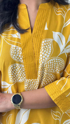 Yellow Floral Printed Cotton Kurta and Pant Set
