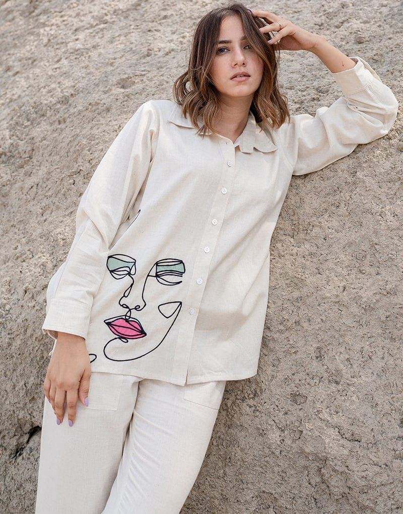 Minimalist Off-White Co-ord Set with Artistic Flair