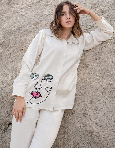 Minimalist Off-White Co-ord Set with Artistic Flair