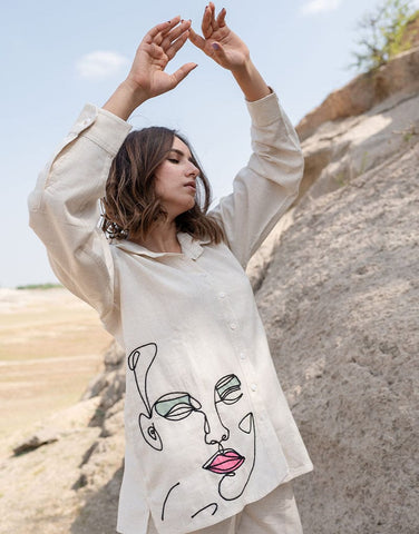 Minimalist Off-White Co-ord Set with Artistic Flair