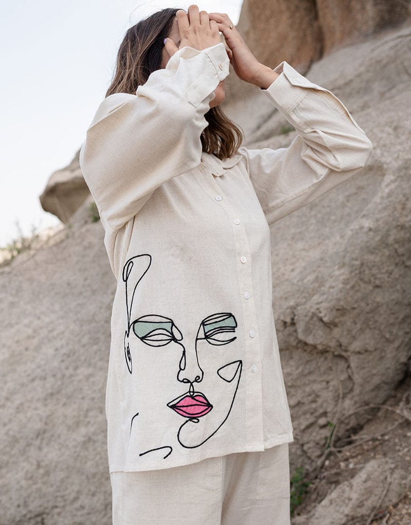 Minimalist Off-White Co-ord Set with Artistic Flair