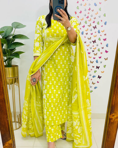 Lemon Yellow Designer Azrak Cotton Suit