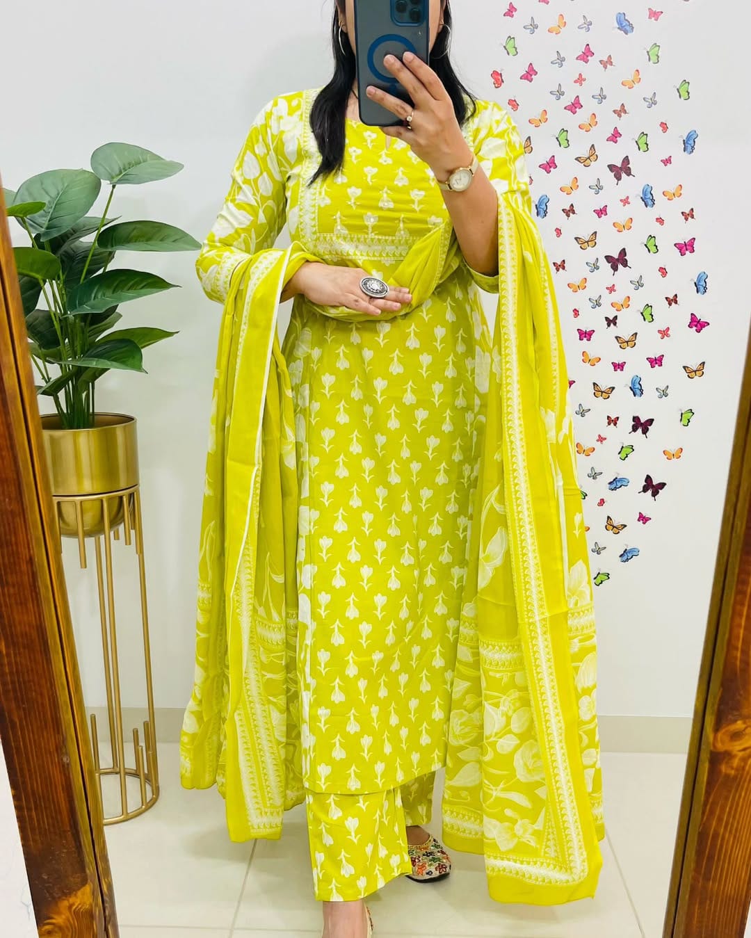 Lemon Yellow Designer Azrak Cotton Suit