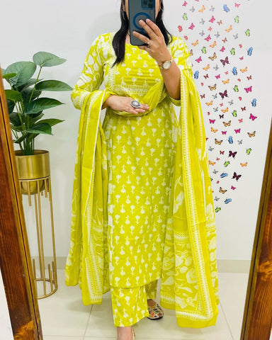 Lemon Yellow Designer Azrak Cotton Suit