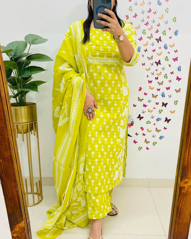 Lemon Yellow Designer Azrak Cotton Suit