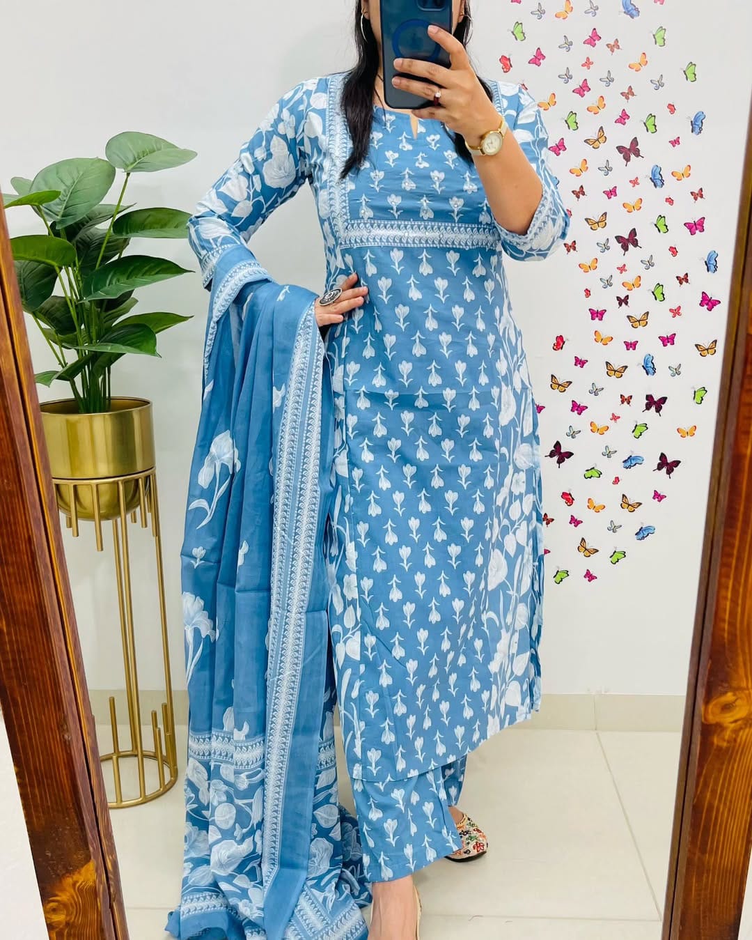 Ice Blue Designer Azrak Cotton Suit