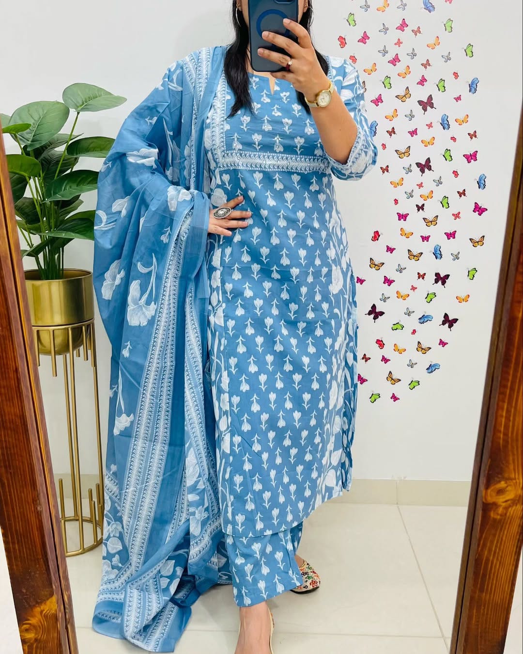Ice Blue Designer Azrak Cotton Suit