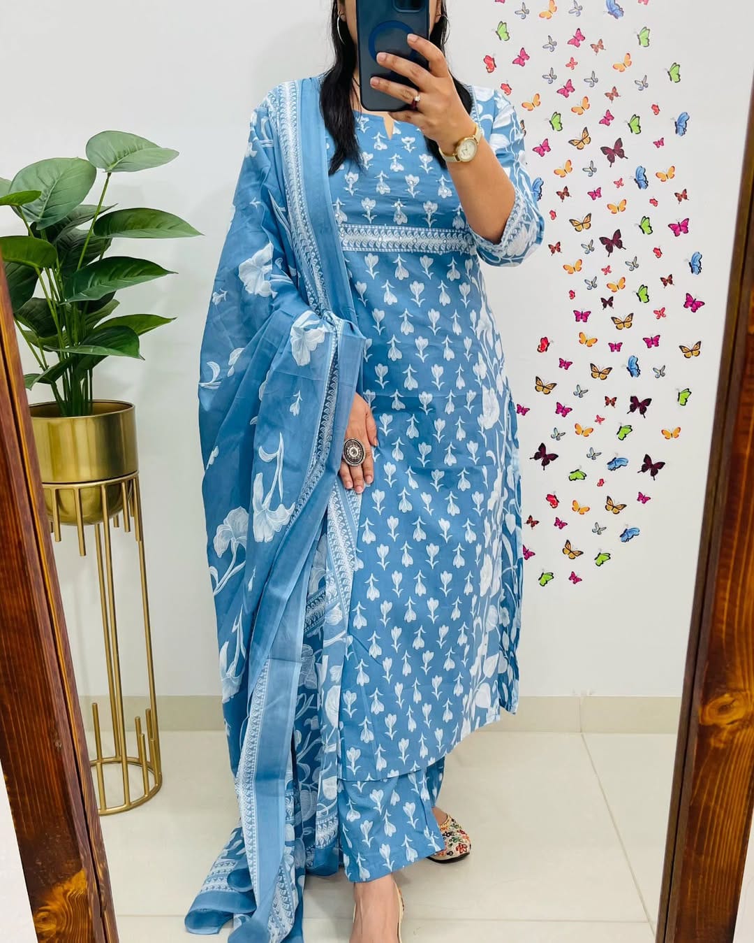 Ice Blue Designer Azrak Cotton Suit