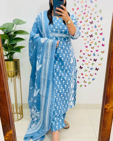 Ice Blue Designer Azrak Cotton Suit