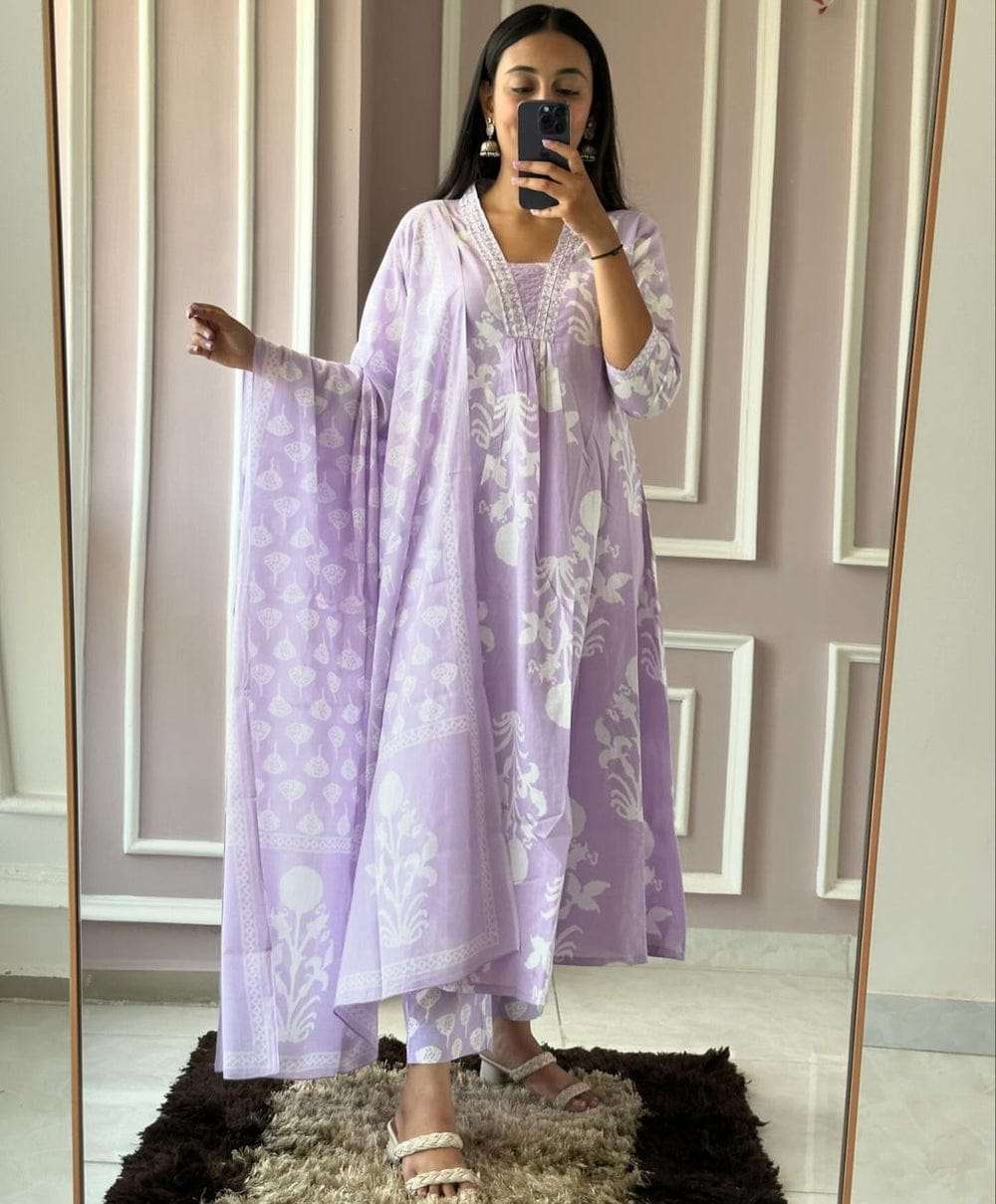 Lavender Whisper: Floral Printed Kurta Set