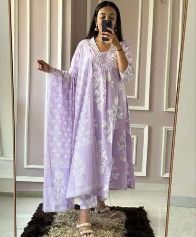 Lavender Whisper: Floral Printed Kurta Set
