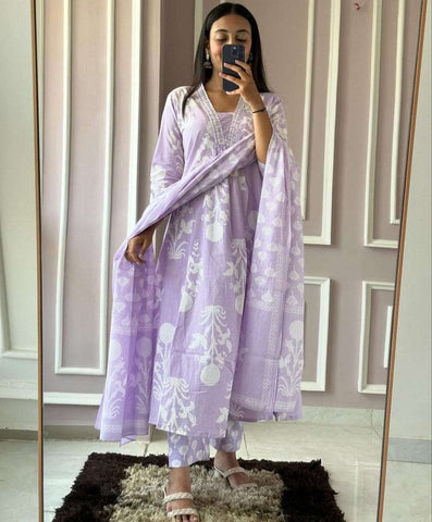 Lavender Whisper: Floral Printed Kurta Set
