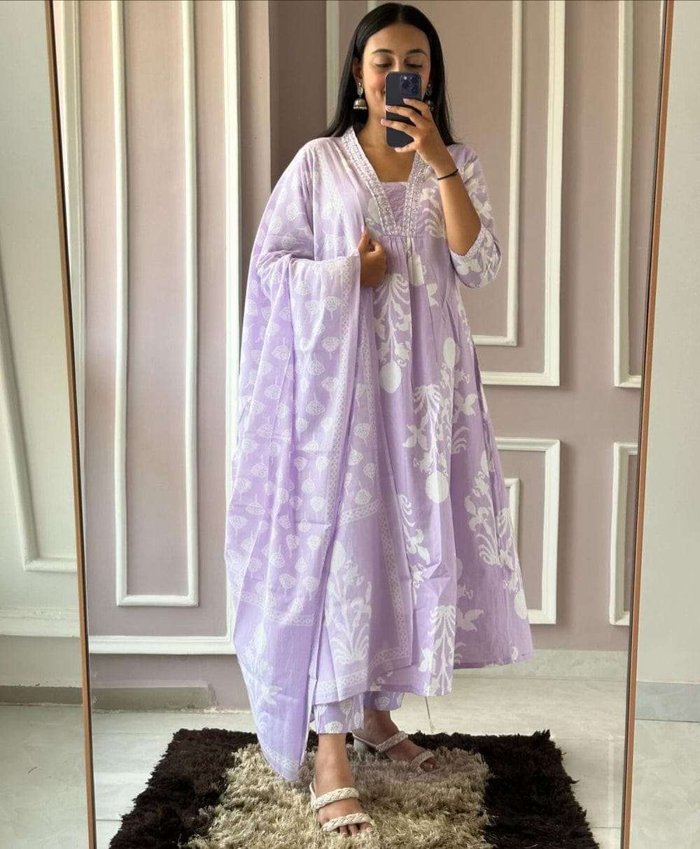 Lavender Whisper: Floral Printed Kurta Set